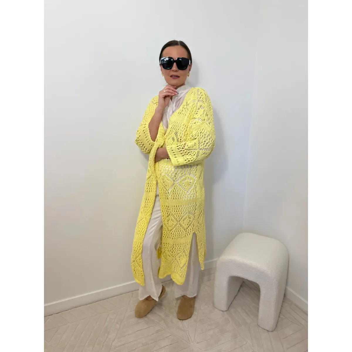 Bawełniany kardigan NEAPOL w kolorze cytrynowym