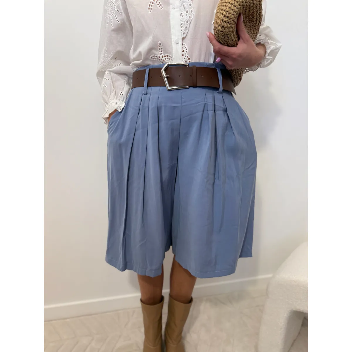 Wiskozowe spodnie DARIA w odcieniu niebieskim