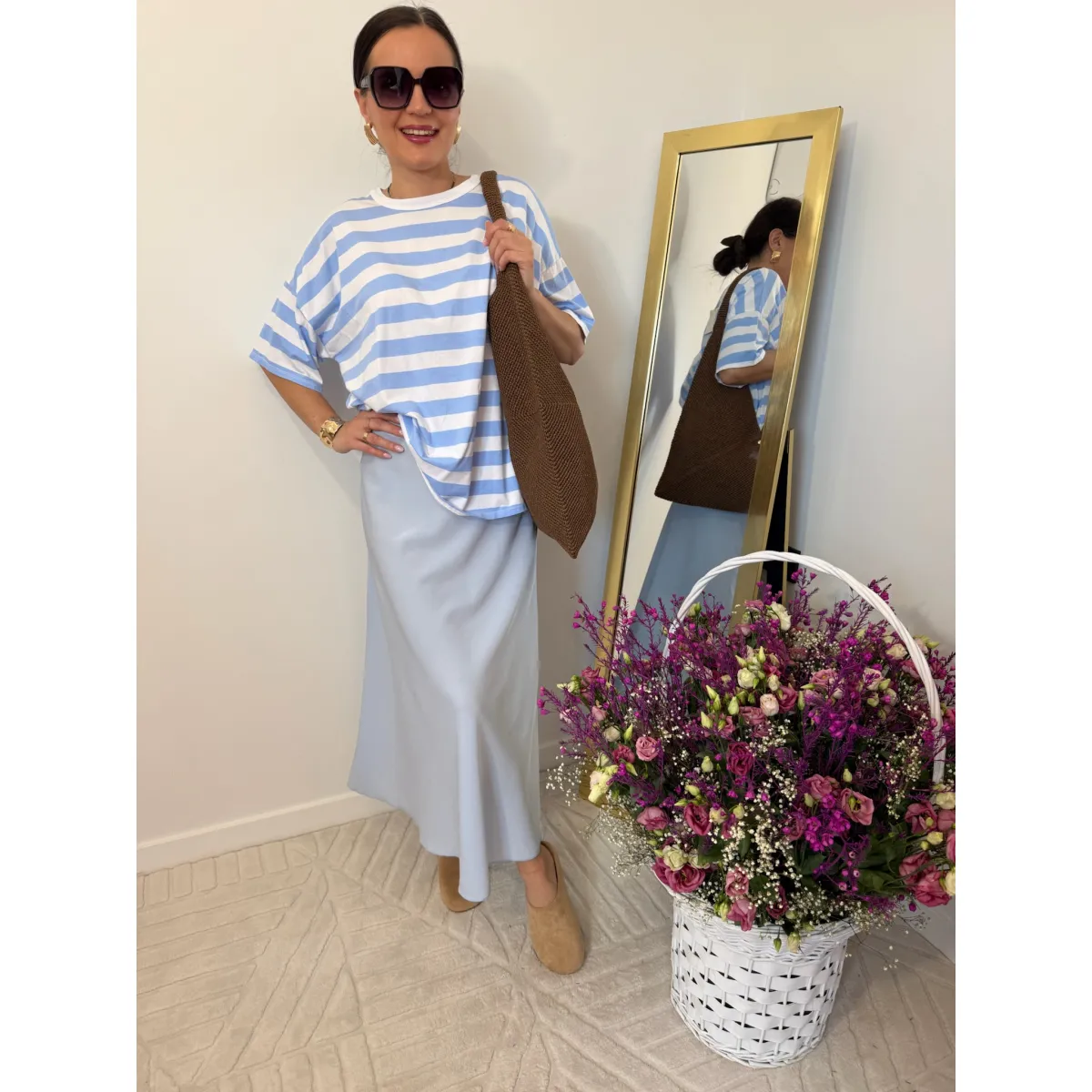 Bawełniana bluzka ETTA w paski biało niebieskie