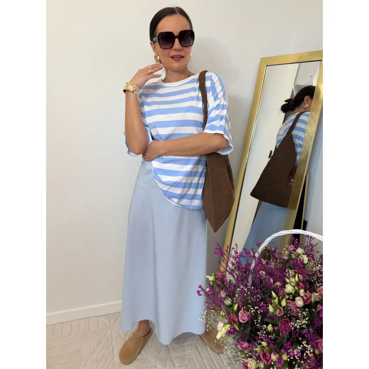 Bawełniana bluzka ETTA w paski biało niebieskie