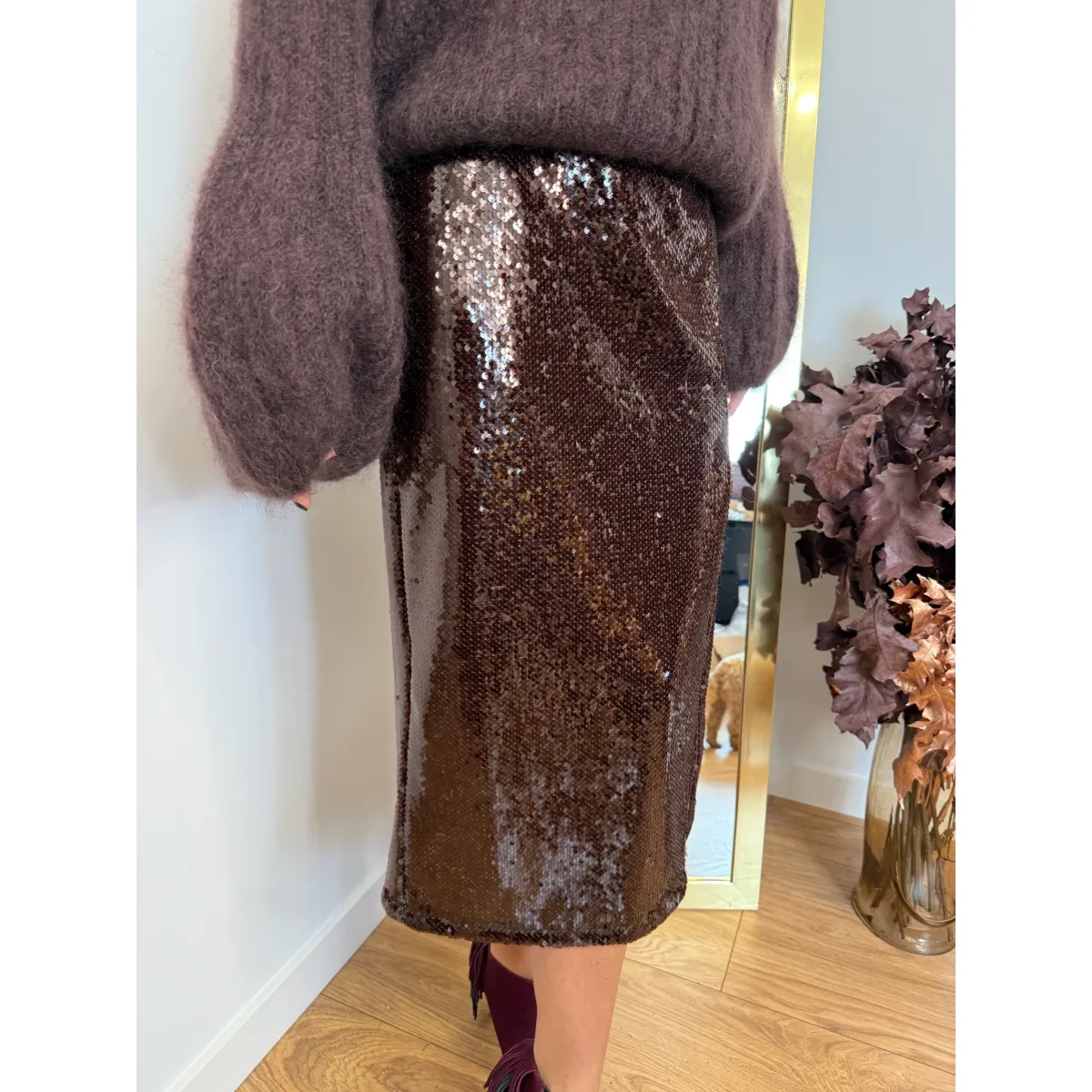 Cekinowa spódnica PARTY w odcieniu czekoladowym