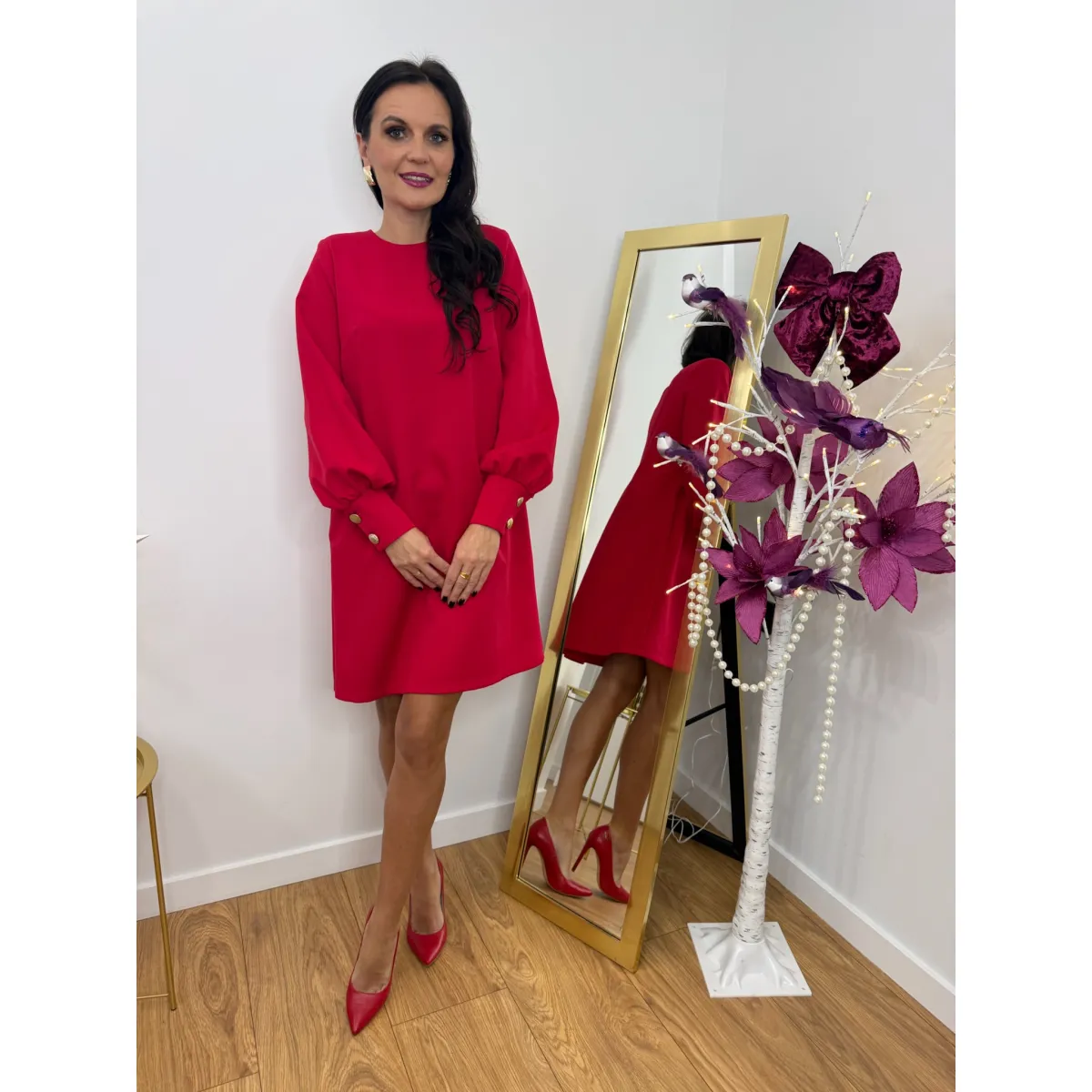 Wiskozowa sukienka LARYSA w odcieniu czerwieni rozmiar S