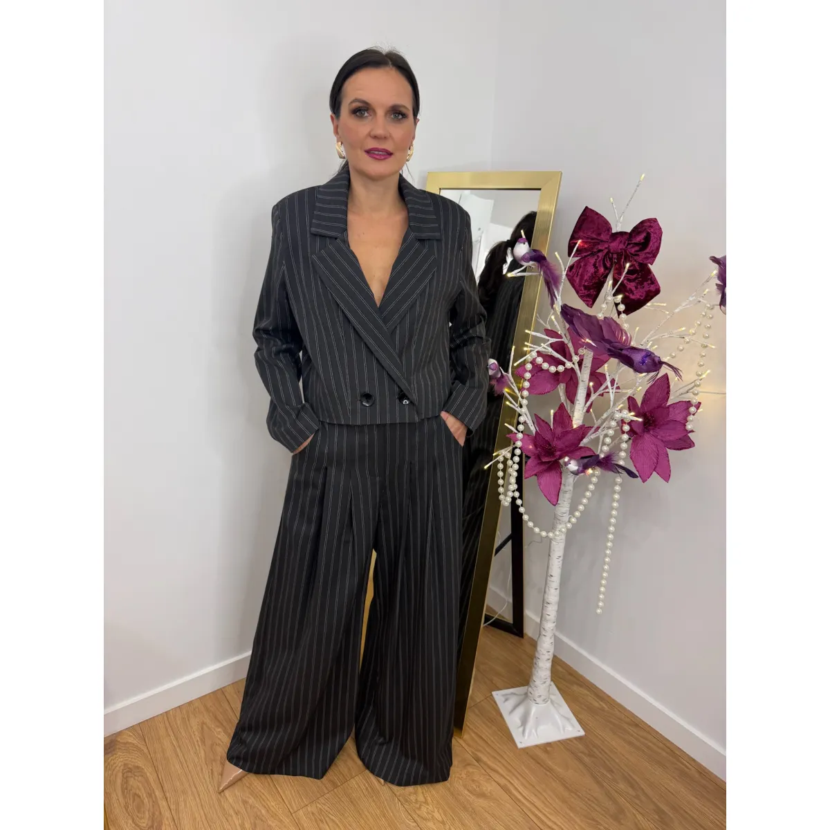 Wiskozowy set GLORIAN w odcieniu antracytowym rozmiar M