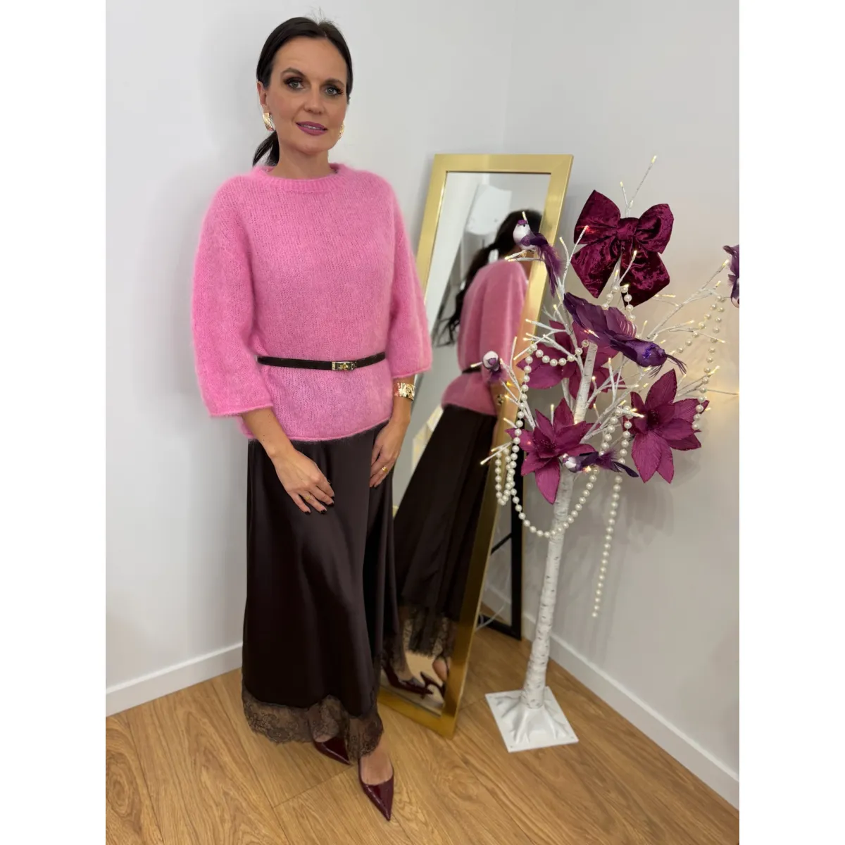 Moherowy sweter LUCIA w odcieniu kwiatów piwonii