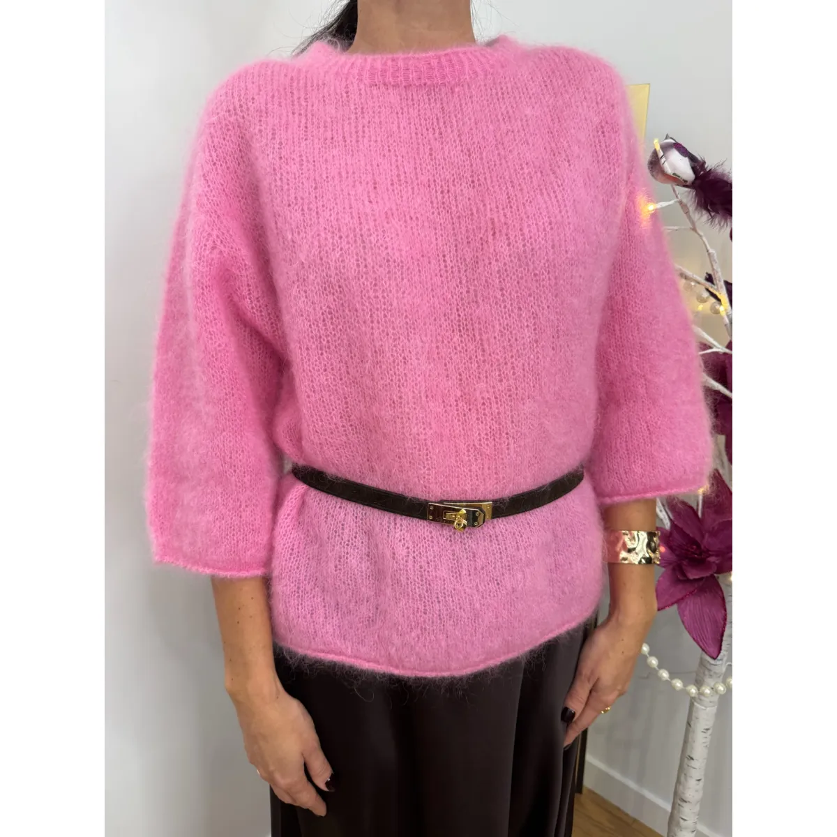 Moherowy sweter LUCIA w odcieniu kwiatów piwonii