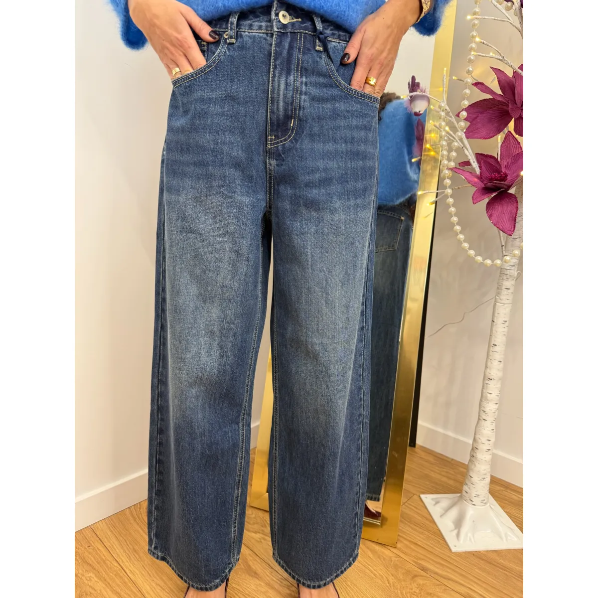 Bawełniane spodnie LORO w kolorze ciemnego granatu