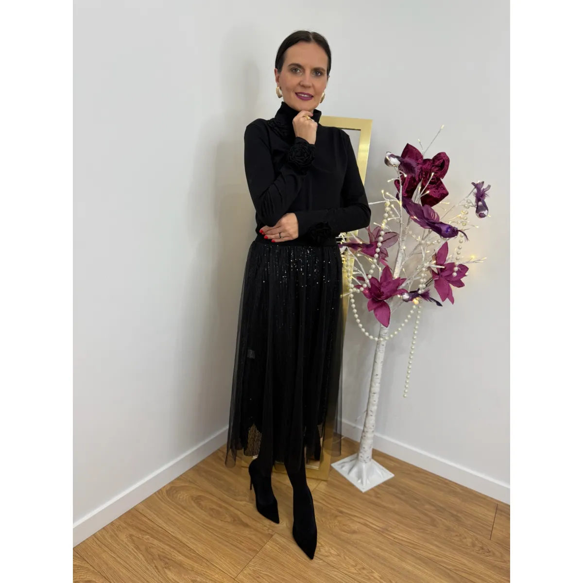 Cekinowa spódnica z tiulem TICA w kolorze czerni