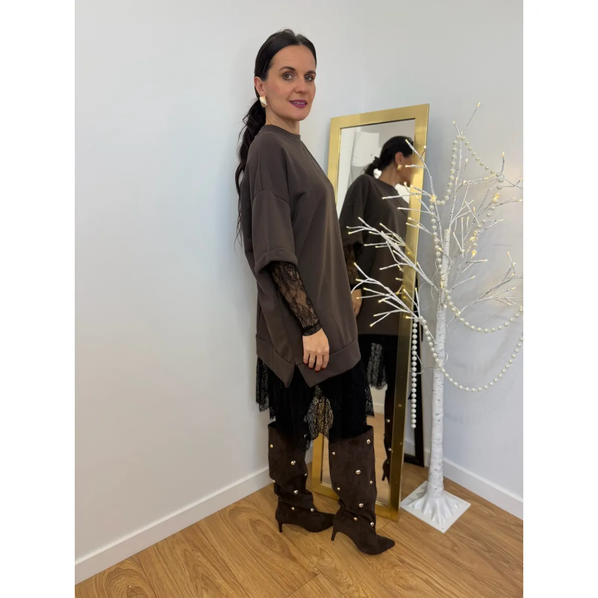 Bawełniana sukienka FIESTA w kolorze czekoladowym