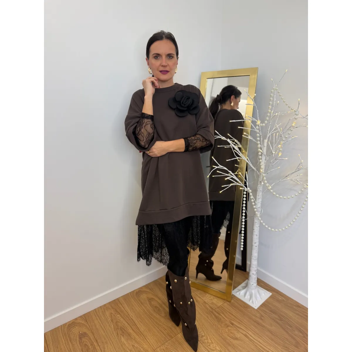 Bawełniana sukienka FIESTA w kolorze czekoladowym