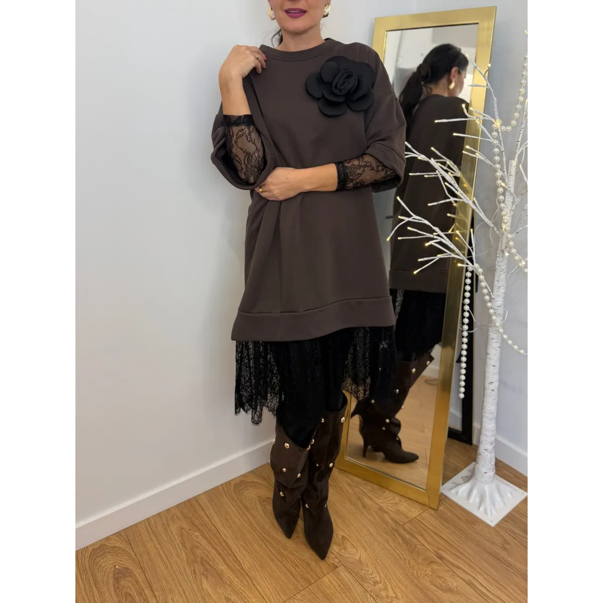 Bawełniana sukienka FIESTA w kolorze czekoladowym