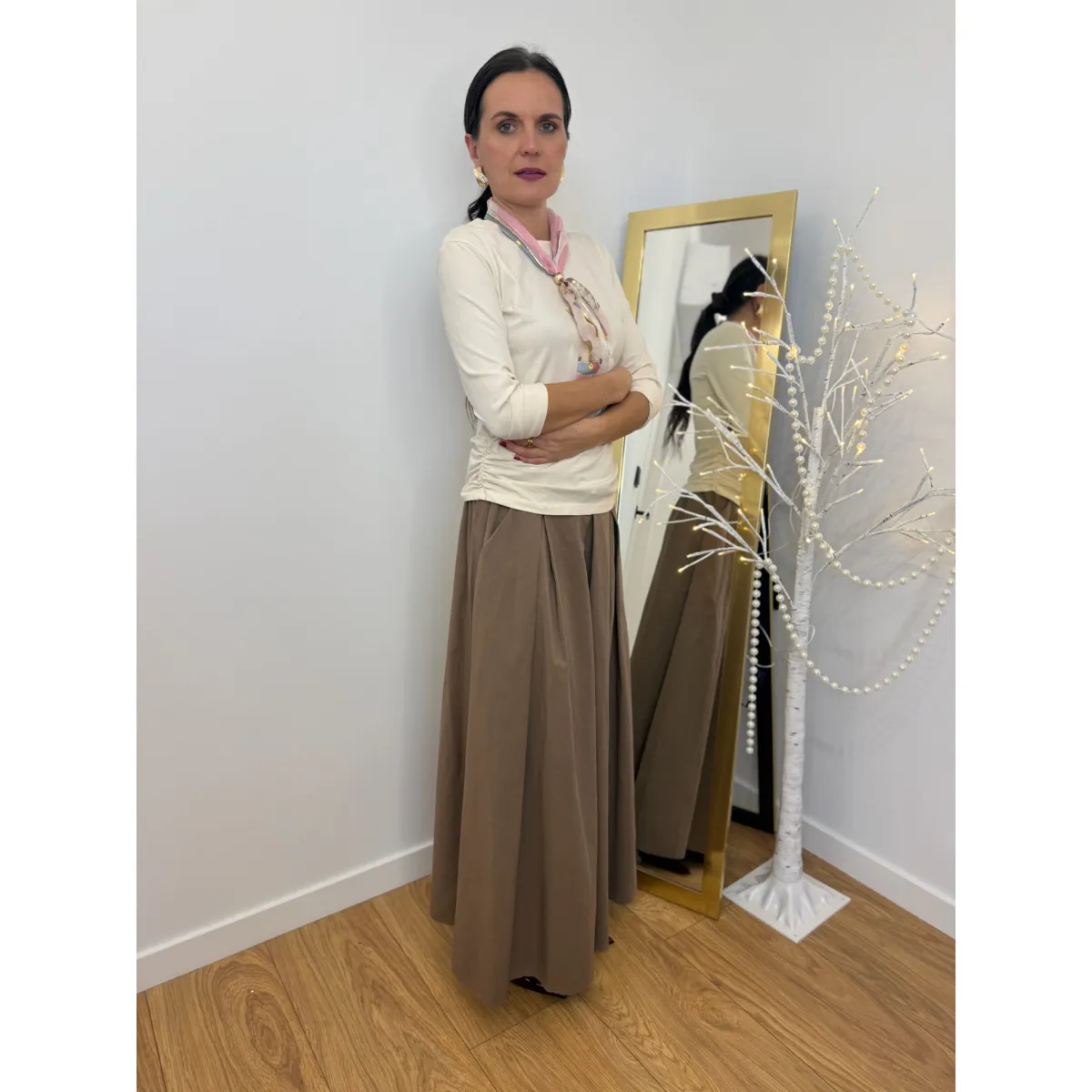 Bawełniana bluzka ORIANA z gawroszką w odcieniu wanilii