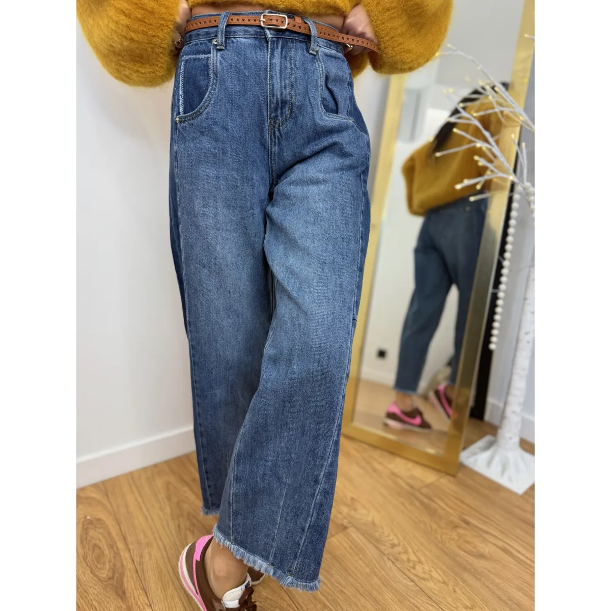 Bawełniane spodnie LIZA w odcieniu jeansu rozmiar XS/S