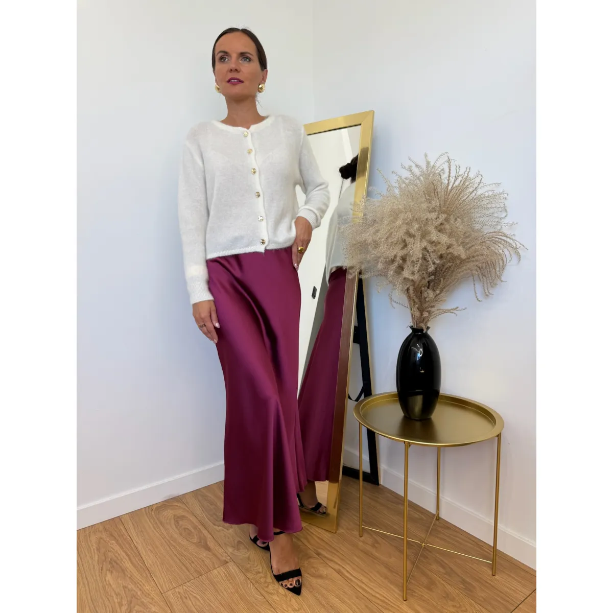 Wiskozowa spódnica LORENA w odcieniu amarantu