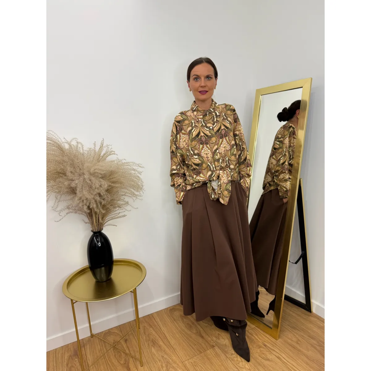 Wiskozowa koszula FEBE rozmiar S w odcieniu zieleni i beżu