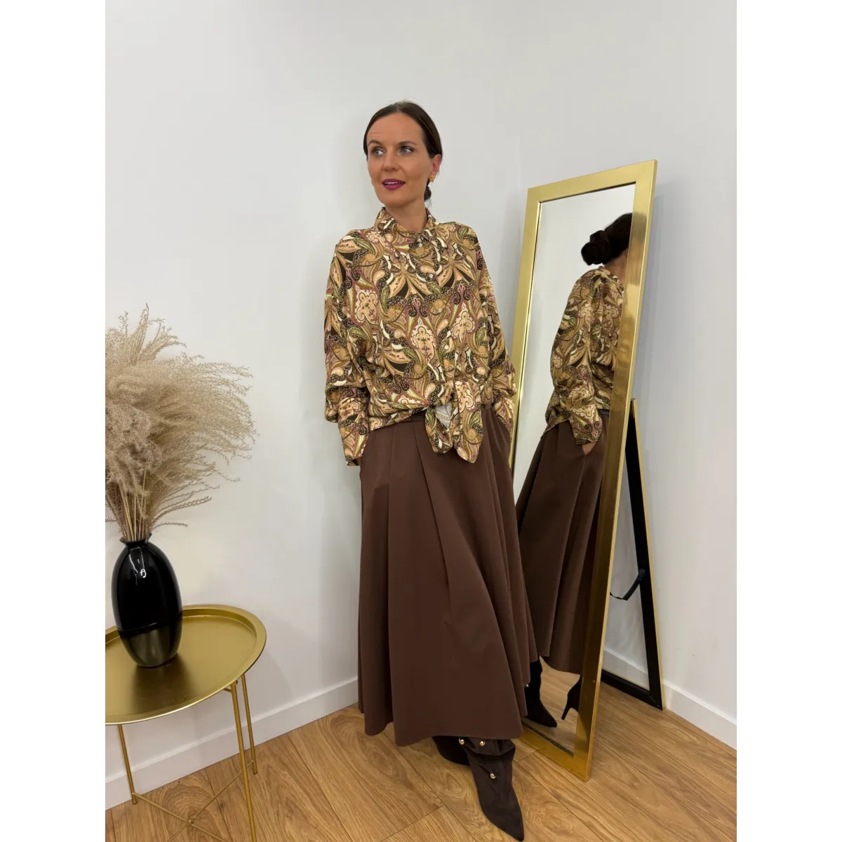 Wiskozowa koszula FEBE rozmiar S w odcieniu zieleni i beżu