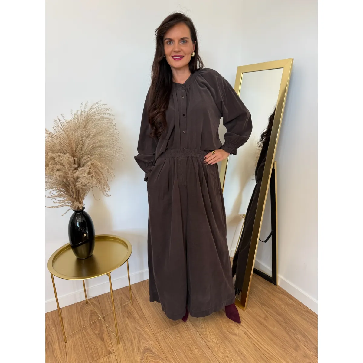 Sztruksowy set GLORIA w odcieniu czekoladowym