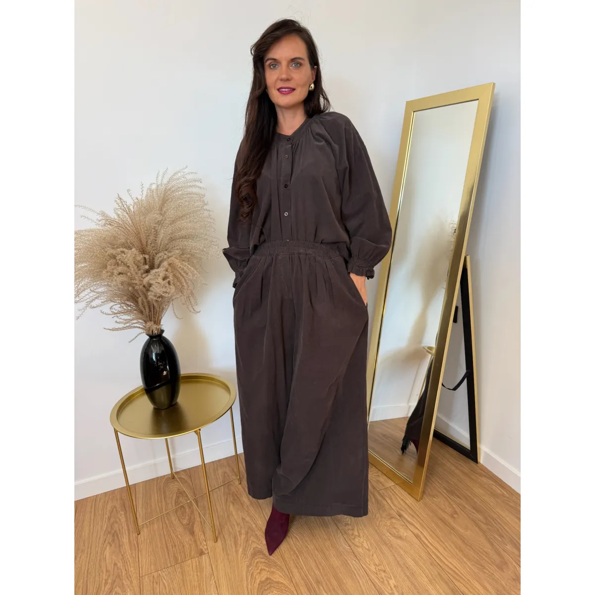 Sztruksowy set GLORIA w odcieniu czekoladowym