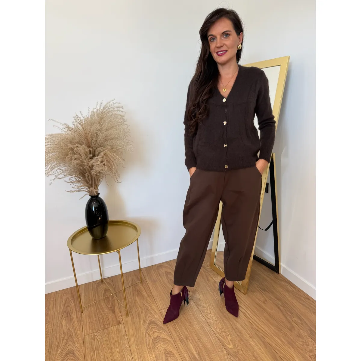 Bawełniane spodnie JULIA w kolorze czekoladowym