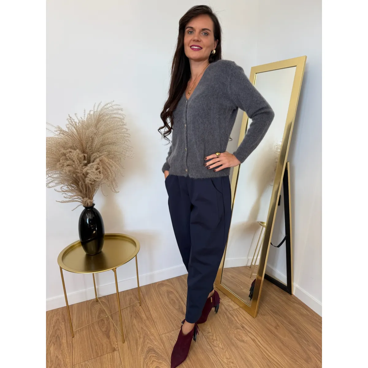 Bawełniane spodnie JULIA w kolorze granatu