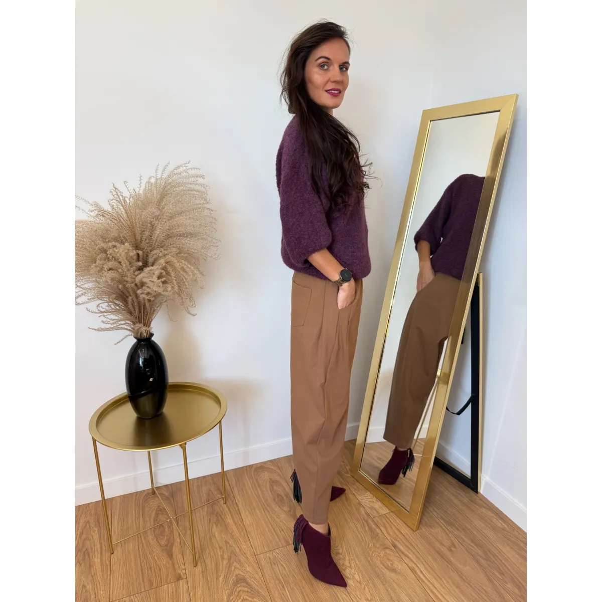 Bawełniane spodnie JULIA w odcieniu karmelowym