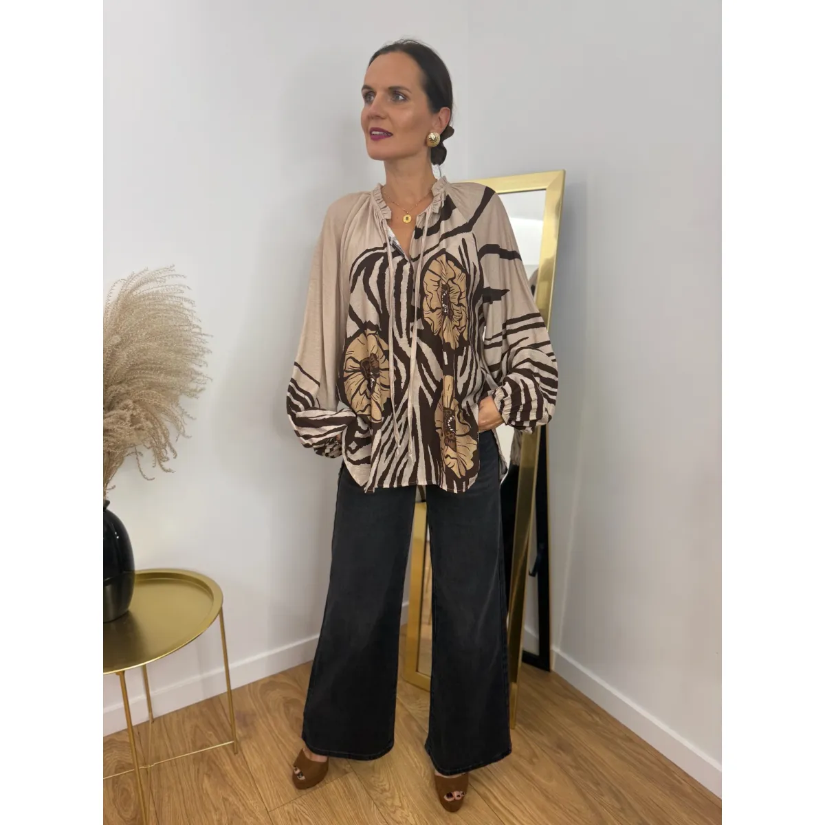 Koszula z lyocellu ARIANA w odcieniu brązów