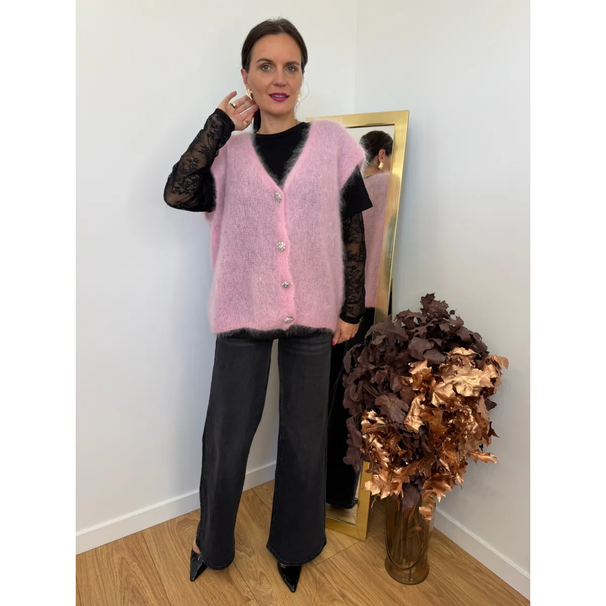 Moherowa kamizelka MILA w kolorze piwonii