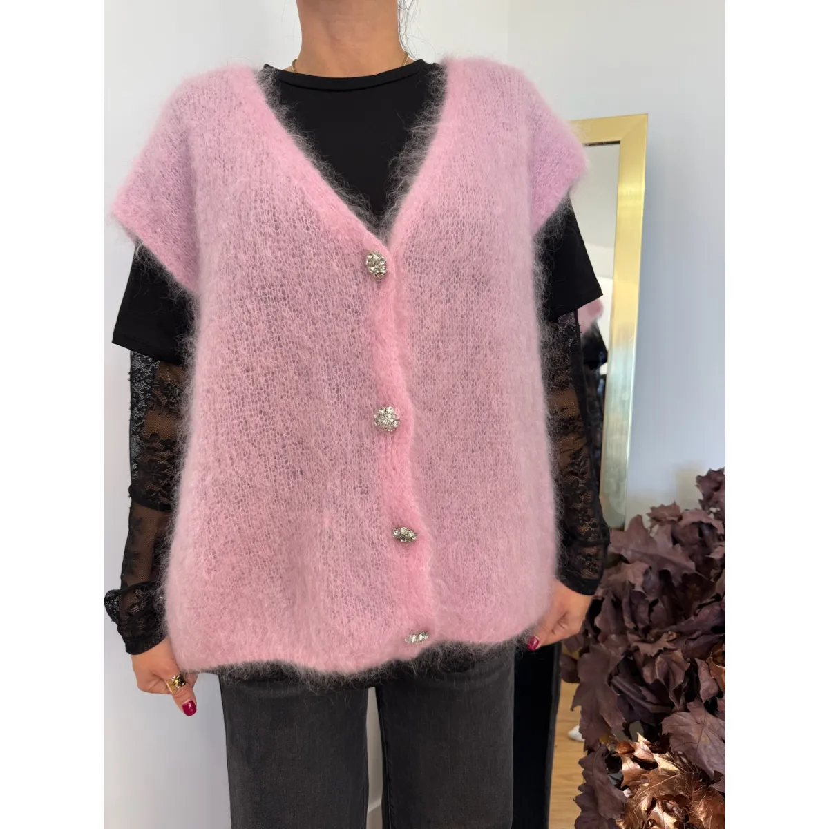 Moherowa kamizelka MILA w kolorze piwonii