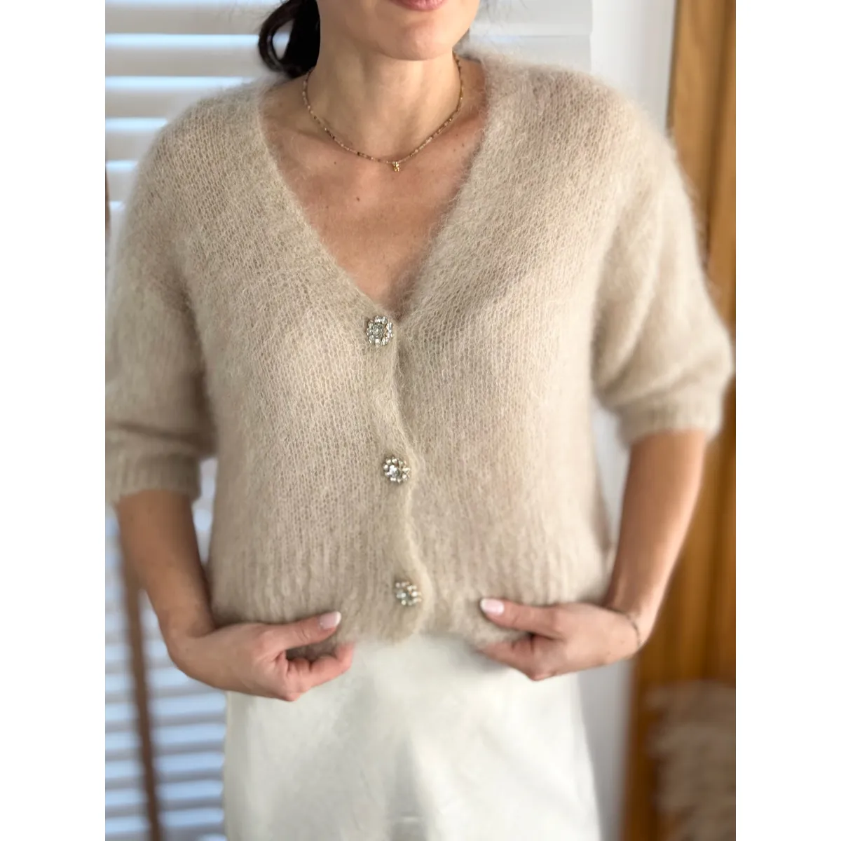Moherowy  Sweter  Nocturne w kolorze kremowe latte