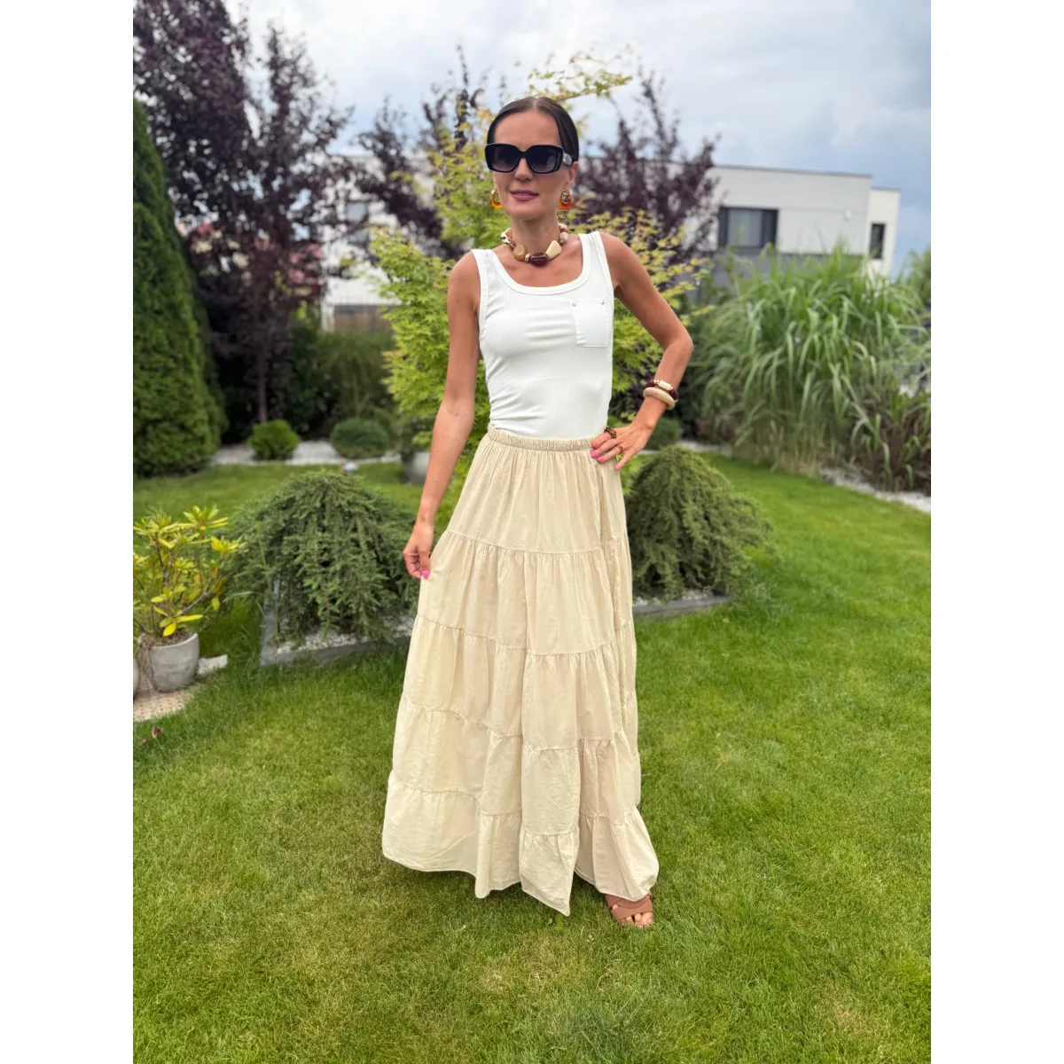 Bawełniana spódnica LINDA w odcieniu beżowy
