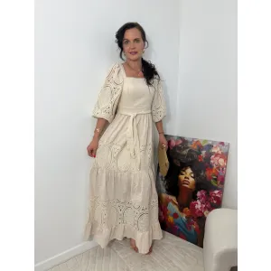 Bawełniana sukienka BOHO w odcieniu beżu rozmiar L