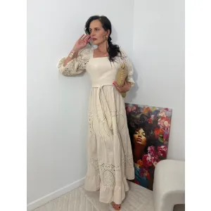 Bawełniana sukienka BOHO w odcieniu beżu rozmiar L