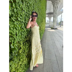 Bawełniana sukienka z wiskozową JASMINE w odcieniu bananowym rozmiar S