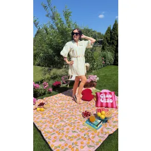 Bawełniana sukienka LARYSSA w paski cytryna i błękit nieba