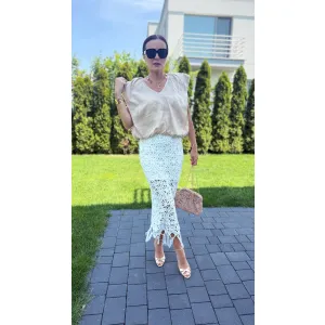 Bawełniana spódnica BOHO w odcieniu śmietanowym