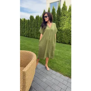 Lniana sukienka SUN w odcieniu khaki