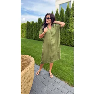 Lniana sukienka SUN w odcieniu khaki