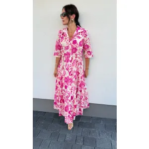Bawełniana sukienka PALOMA w fuksjowe kwiaty