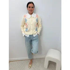 Wiskozowy sweter TULLA w odcieniu wanilii w romby