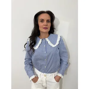 Bawełniana koszula BABYDOLL w odcieniu bieli i granatu