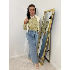 Bawełniana koszula SERAFINA w kwiatuszki żółto-zielone rozmiar L