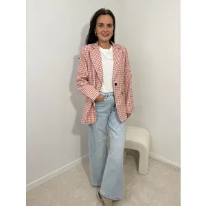 Bawełniana marynarka HALSZKA w odcieniu różu w kratkę