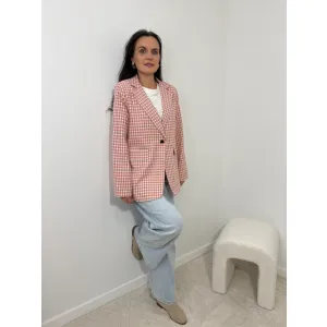 Bawełniana marynarka HALSZKA w odcieniu różu w kratkę