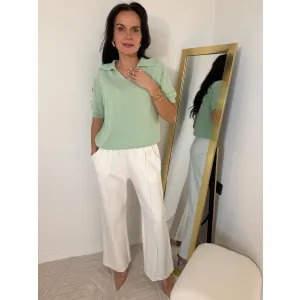 Bawełniany sweterek polo Sara w odcieniu szałwii