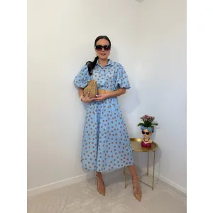 Bawełniana sukienka BONA w odcieniu niebieskim w kropki