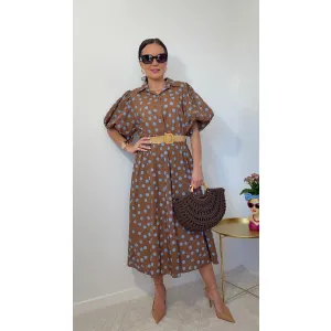 Bawełniana sukienka BONA w kolorze czekoladowym w kropki