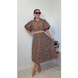 Bawełniana sukienka BONA w kolorze czekoladowym w kropki