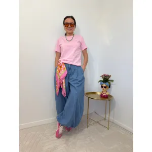 Bawełniana bluzka KIM w odcieniu cukierkowego różu z aplikacją