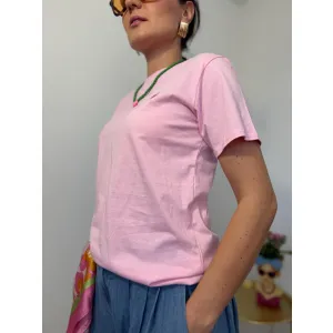 Bawełniana bluzka KIM w odcieniu cukierkowego różu z aplikacją