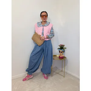 Bawełniana koszula BABYDOLL w niebieską kratkę