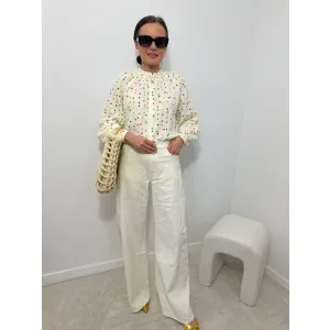 Bawełniana bluzka CARITA w odcieniu wanilii w serca rozmiar S/M